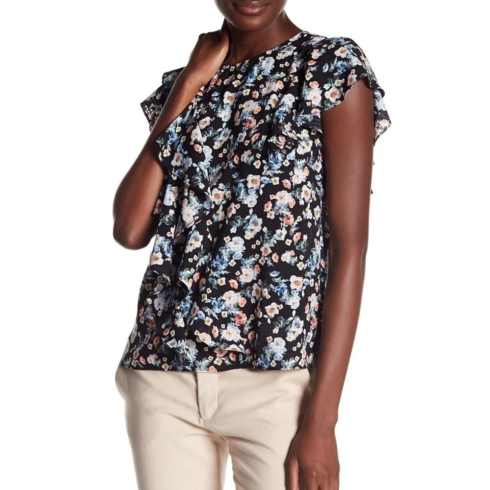 14th & Union Flutter Ruffle Sleeve Floral Blouse